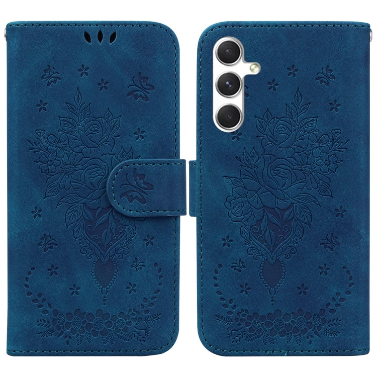 For Samsung Galaxy S25+ 5G Butterfly Rose Embossed Leather Phone Case(Blue) by buy2fix