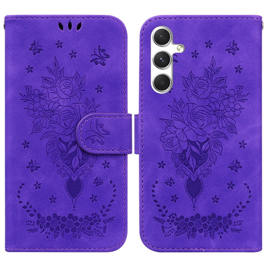 For Samsung Galaxy S25+ 5G Butterfly Rose Embossed Leather Phone Case(Purple) by buy2fix
