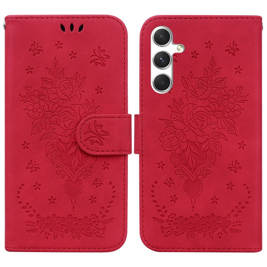 For Samsung Galaxy S25+ 5G Butterfly Rose Embossed Leather Phone Case(Red) by buy2fix