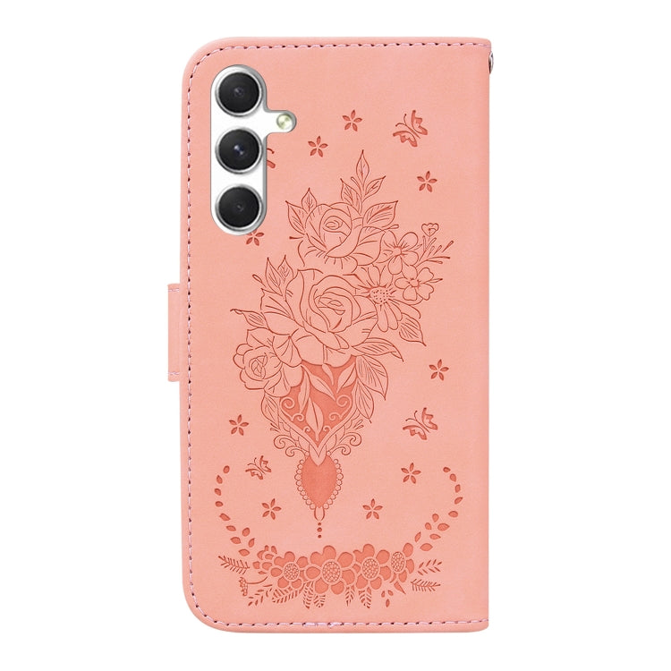 For Samsung Galaxy S25+ 5G Butterfly Rose Embossed Leather Phone Case(Pink) by buy2fix