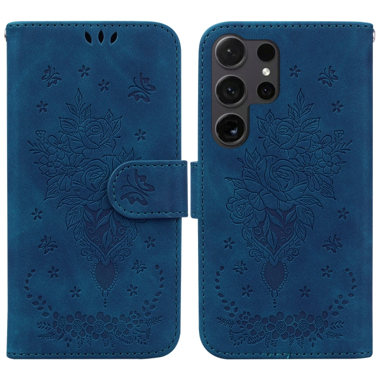 For Samsung Galaxy S25 Ultra 5G Butterfly Rose Embossed Leather Phone Case(Blue) by buy2fix