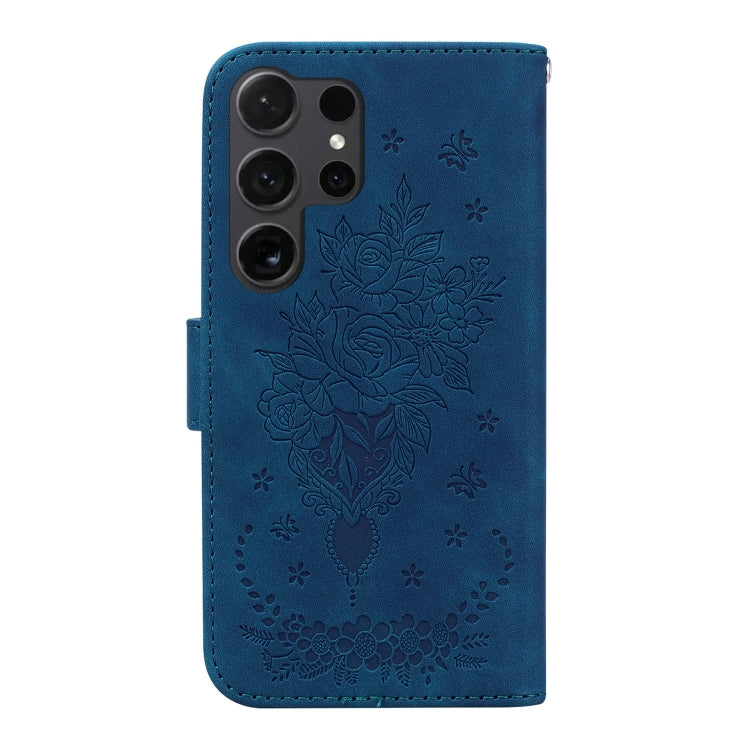 For Samsung Galaxy S25 Ultra 5G Butterfly Rose Embossed Leather Phone Case(Blue) by buy2fix