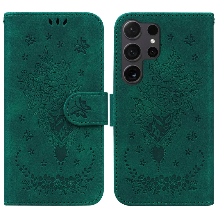 For Samsung Galaxy S25 Ultra 5G Butterfly Rose Embossed Leather Phone Case(Green) by buy2fix