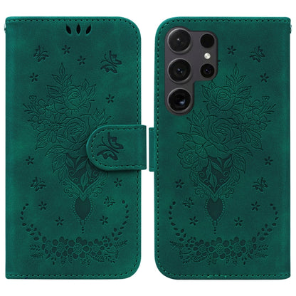 For Samsung Galaxy S25 Ultra 5G Butterfly Rose Embossed Leather Phone Case(Green) by buy2fix