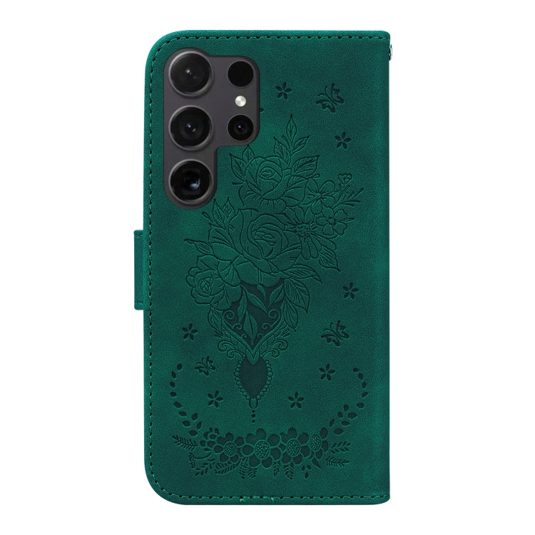 For Samsung Galaxy S25 Ultra 5G Butterfly Rose Embossed Leather Phone Case(Green) by buy2fix