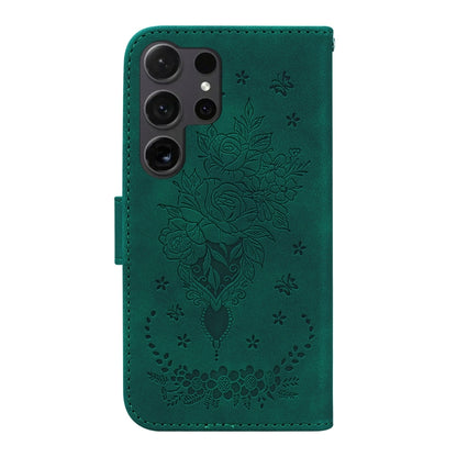 For Samsung Galaxy S25 Ultra 5G Butterfly Rose Embossed Leather Phone Case(Green) by buy2fix