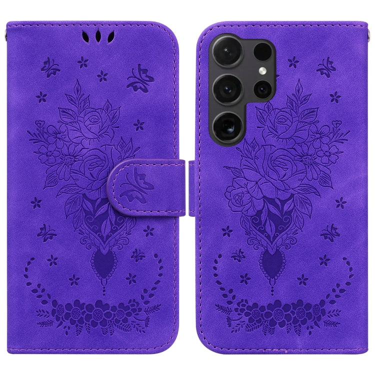 For Samsung Galaxy S25 Ultra 5G Butterfly Rose Embossed Leather Phone Case(Purple) by buy2fix