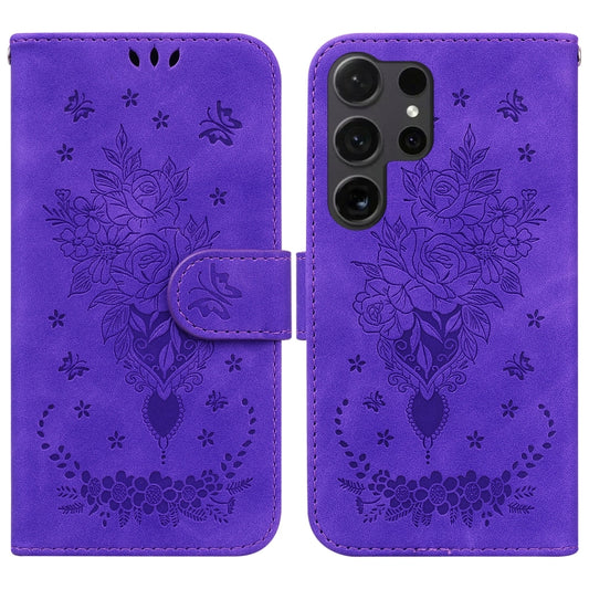 For Samsung Galaxy S25 Ultra 5G Butterfly Rose Embossed Leather Phone Case(Purple) by buy2fix