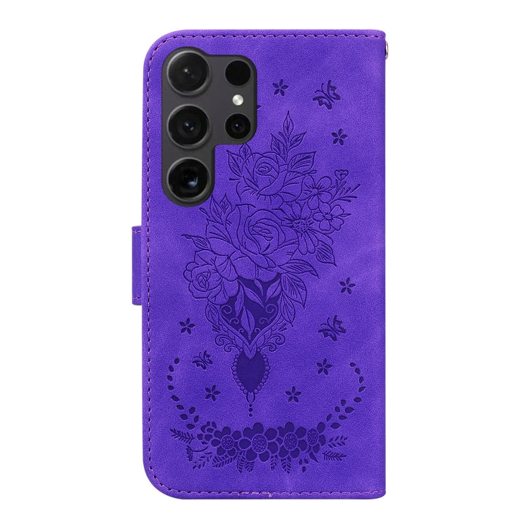 For Samsung Galaxy S25 Ultra 5G Butterfly Rose Embossed Leather Phone Case(Purple) by buy2fix
