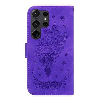 For Samsung Galaxy S25 Ultra 5G Butterfly Rose Embossed Leather Phone Case(Purple) by buy2fix