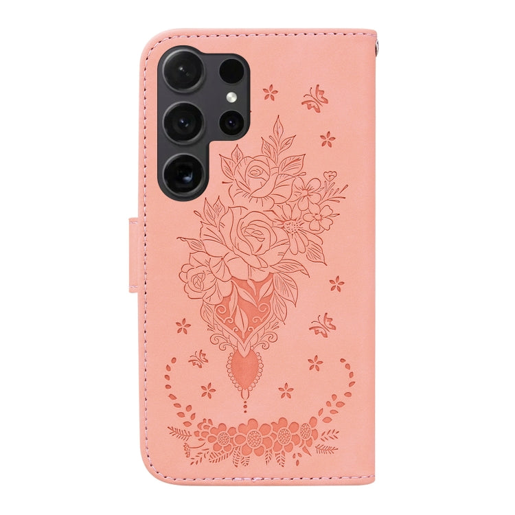 For Samsung Galaxy S25 Ultra 5G Butterfly Rose Embossed Leather Phone Case(Pink) by buy2fix