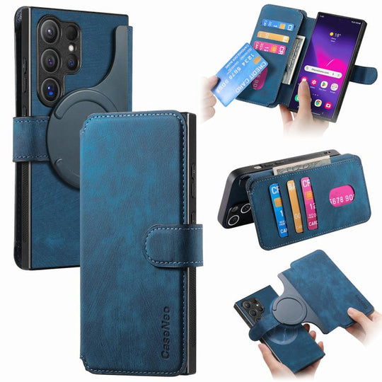 For Galaxy S25 Ultra 5G CaseNeo MagSafe RFID Anti-theft Retro Leather Phone Case(Blue)