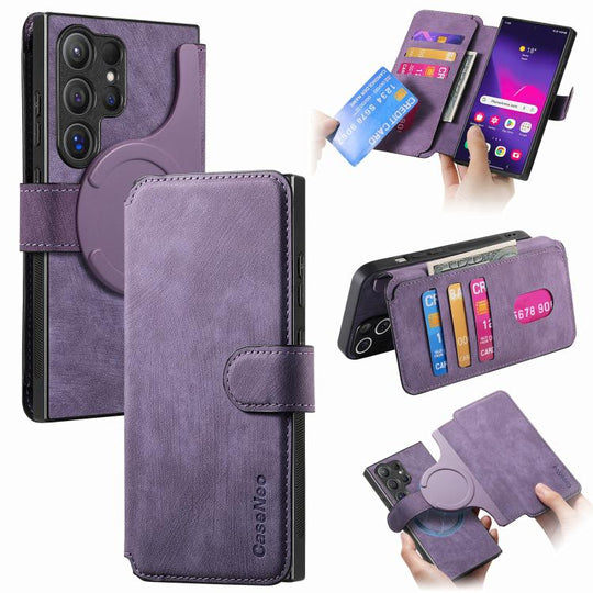 For Galaxy S25 Ultra 5G CaseNeo MagSafe RFID Anti-theft Retro Leather Phone Case(Purple)