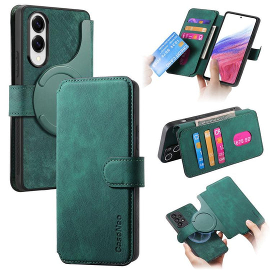 For Galaxy S25 Edge 5G CaseNeo MagSafe RFID Anti-theft Retro Leather Phone Case(Green)