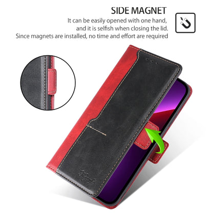 For iPhone 16 Plus Contrast Color Side Buckle Leather Phone Case(Red + Black) - iPhone 16 Plus Cases by buy2fix | Online Shopping UK | buy2fix