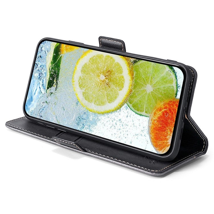 For iPhone 16 Pro Max Contrast Color Side Buckle Leather Phone Case(Black + Grey) by buy2fix