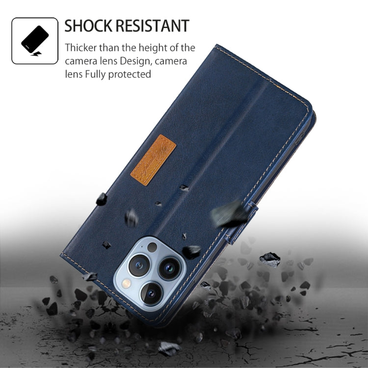 For iPhone 16 Pro Max Contrast Color Side Buckle Leather Phone Case(Blue + Grey) by buy2fix