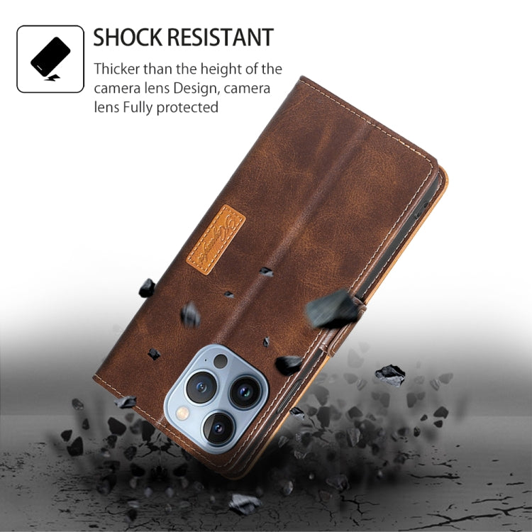 For iPhone 16 Pro Max Contrast Color Side Buckle Leather Phone Case(Dark Brown + Gold) by buy2fix