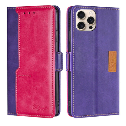 For iPhone 16 Pro Max Contrast Color Side Buckle Leather Phone Case(Purple + Rose Red) by buy2fix