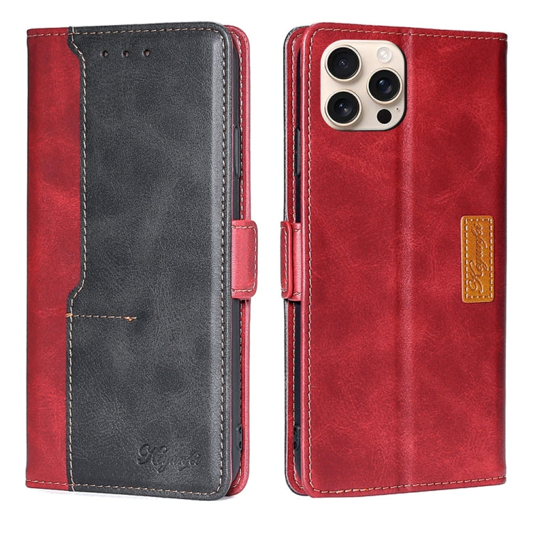 For iPhone 16 Pro Max Contrast Color Side Buckle Leather Phone Case(Red + Black) by buy2fix