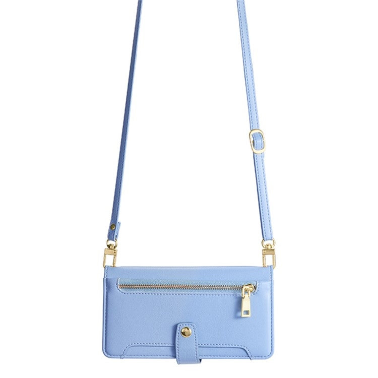 For iPhone 16 Sheep Texture Cross-body Zipper Wallet Leather Phone Case(Blue) - iPhone 16 Cases by buy2fix | Online Shopping UK | buy2fix