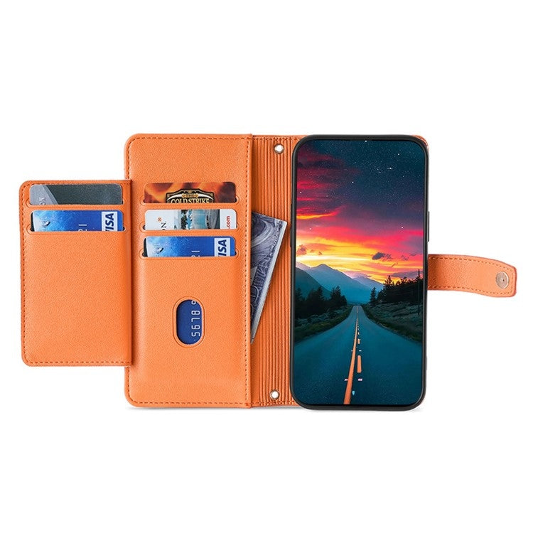 For iPhone 16 Plus Sheep Texture Cross-body Zipper Wallet Leather Phone Case(Orange) - iPhone 16 Plus Cases by buy2fix | Online Shopping UK | buy2fix