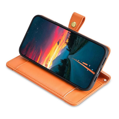 For iPhone 16 Plus Sheep Texture Cross-body Zipper Wallet Leather Phone Case(Orange) - iPhone 16 Plus Cases by buy2fix | Online Shopping UK | buy2fix