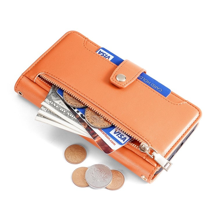 For iPhone 16 Plus Sheep Texture Cross-body Zipper Wallet Leather Phone Case(Orange) - iPhone 16 Plus Cases by buy2fix | Online Shopping UK | buy2fix