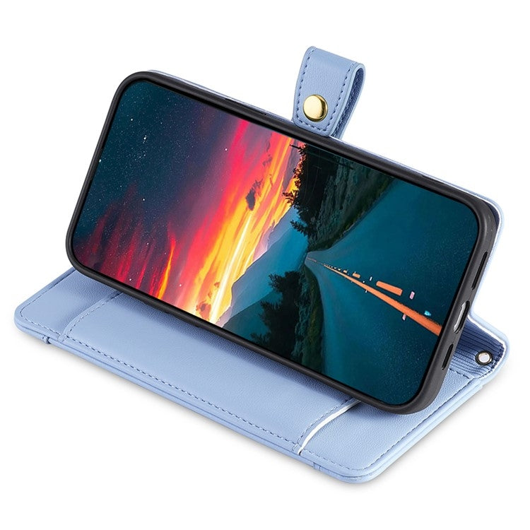 For iPhone 16 Plus Sheep Texture Cross-body Zipper Wallet Leather Phone Case(Blue) - iPhone 16 Plus Cases by buy2fix | Online Shopping UK | buy2fix