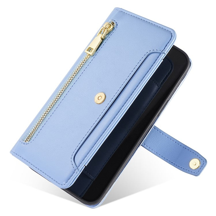 For iPhone 16 Plus Sheep Texture Cross-body Zipper Wallet Leather Phone Case(Blue) - iPhone 16 Plus Cases by buy2fix | Online Shopping UK | buy2fix