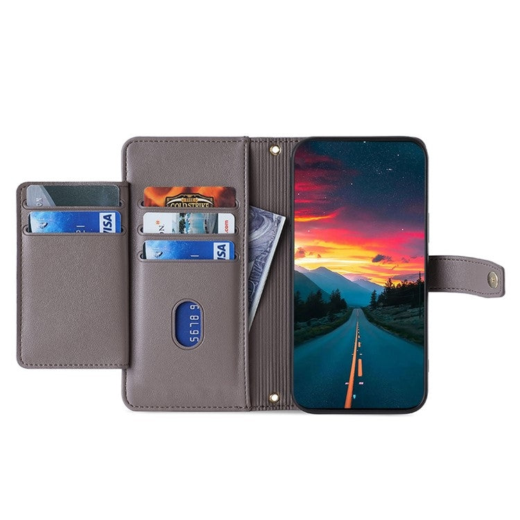 For iPhone 16 Plus Sheep Texture Cross-body Zipper Wallet Leather Phone Case(Grey) - iPhone 16 Plus Cases by buy2fix | Online Shopping UK | buy2fix