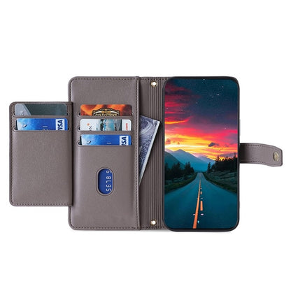 For iPhone 16 Plus Sheep Texture Cross-body Zipper Wallet Leather Phone Case(Grey) - iPhone 16 Plus Cases by buy2fix | Online Shopping UK | buy2fix