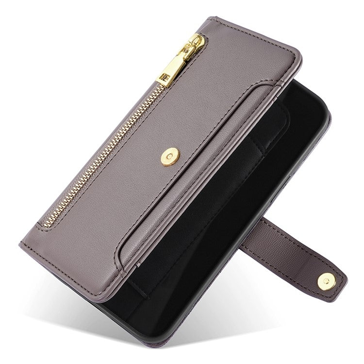 For iPhone 16 Plus Sheep Texture Cross-body Zipper Wallet Leather Phone Case(Grey) - iPhone 16 Plus Cases by buy2fix | Online Shopping UK | buy2fix