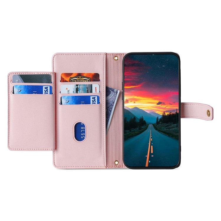 For iPhone 16 Plus Sheep Texture Cross-body Zipper Wallet Leather Phone Case(Pink) - iPhone 16 Plus Cases by buy2fix | Online Shopping UK | buy2fix