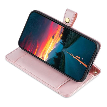 For iPhone 16 Plus Sheep Texture Cross-body Zipper Wallet Leather Phone Case(Pink) - iPhone 16 Plus Cases by buy2fix | Online Shopping UK | buy2fix