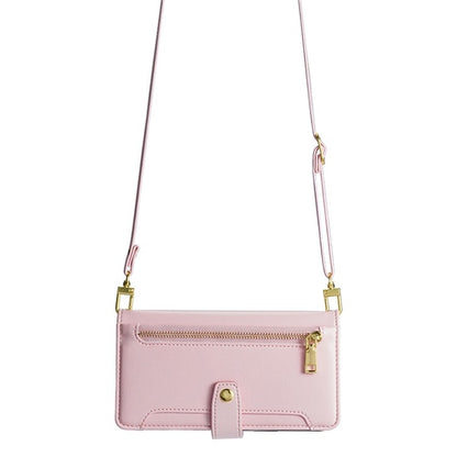 For iPhone 16 Plus Sheep Texture Cross-body Zipper Wallet Leather Phone Case(Pink) - iPhone 16 Plus Cases by buy2fix | Online Shopping UK | buy2fix