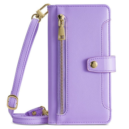 For iPhone 16 Plus Sheep Texture Cross-body Zipper Wallet Leather Phone Case(Purple) - iPhone 16 Plus Cases by buy2fix | Online Shopping UK | buy2fix
