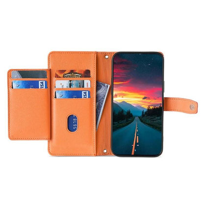 For iPhone 16e Sheep Texture Cross-body Zipper Wallet Leather Phone Case(Orange) - iPhone 16e Cases by buy2fix | Online Shopping UK | buy2fix