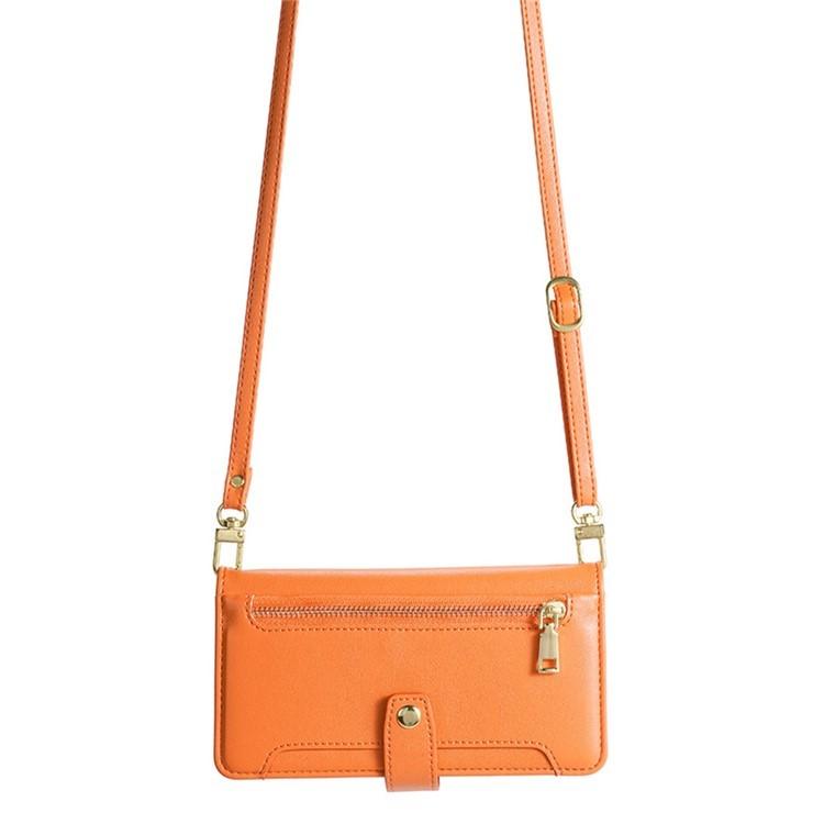 For iPhone 16e Sheep Texture Cross-body Zipper Wallet Leather Phone Case(Orange) - iPhone 16e Cases by buy2fix | Online Shopping UK | buy2fix