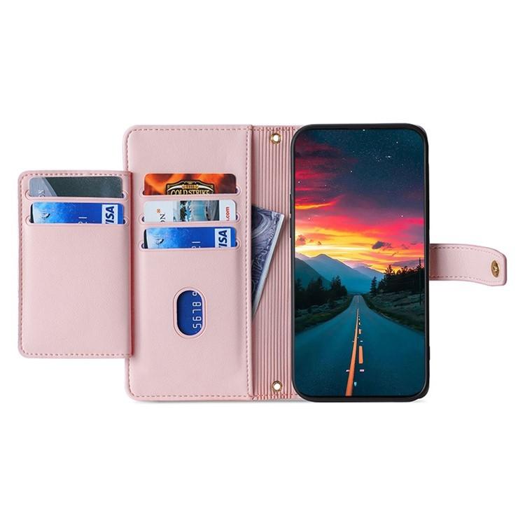 For iPhone 16e Sheep Texture Cross-body Zipper Wallet Leather Phone Case(Pink) - iPhone 16e Cases by buy2fix | Online Shopping UK | buy2fix