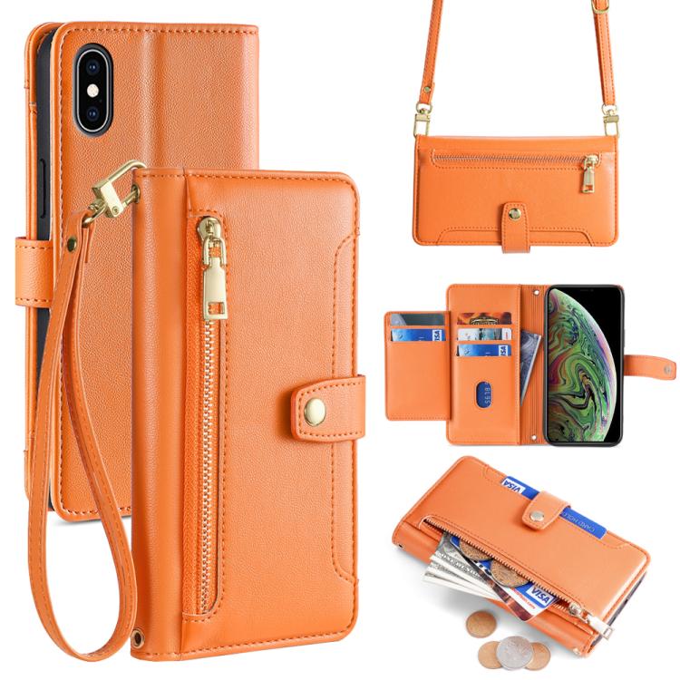 For iPhone XS Max Sheep Texture Cross-body Zipper Wallet Leather Phone Case(Orange) - More iPhone Cases by buy2fix | Online Shopping UK | buy2fix