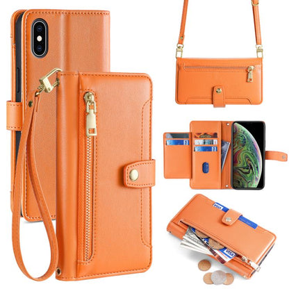 For iPhone XS Max Sheep Texture Cross-body Zipper Wallet Leather Phone Case(Orange) - More iPhone Cases by buy2fix | Online Shopping UK | buy2fix