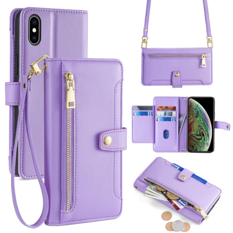 For iPhone XS Max Sheep Texture Cross-body Zipper Wallet Leather Phone Case(Purple) - More iPhone Cases by buy2fix | Online Shopping UK | buy2fix