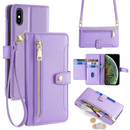 For iPhone XS Max Sheep Texture Cross-body Zipper Wallet Leather Phone Case(Purple) - More iPhone Cases by buy2fix | Online Shopping UK | buy2fix
