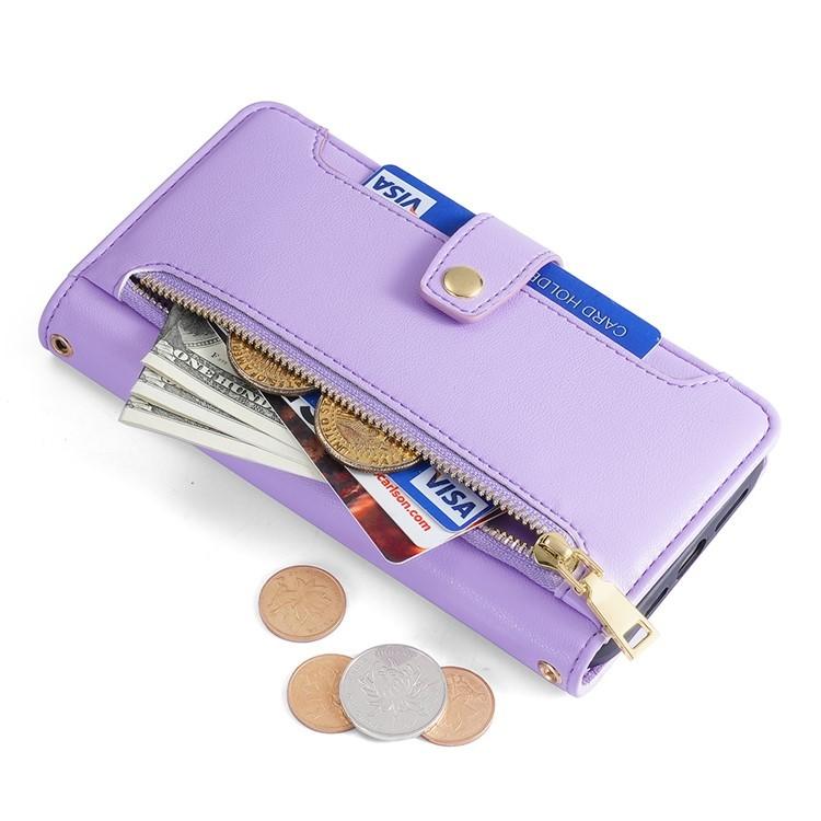 For iPhone XS Max Sheep Texture Cross-body Zipper Wallet Leather Phone Case(Purple) - More iPhone Cases by buy2fix | Online Shopping UK | buy2fix