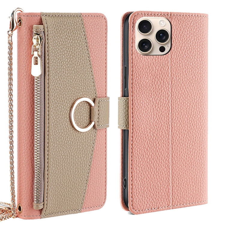 For iPhone 16 Pro Crossbody Litchi Texture Leather Phone Case(Pink) - iPhone 16 Pro Cases by buy2fix | Online Shopping UK | buy2fix