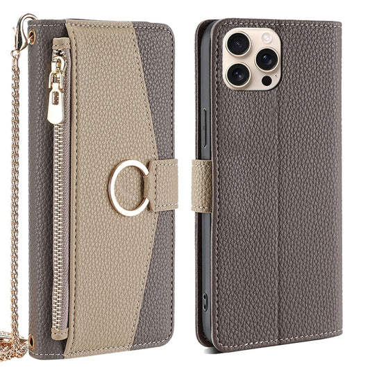 For iPhone 16 Pro Max Crossbody Litchi Texture Leather Phone Case(Grey) by buy2fix
