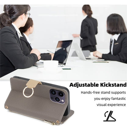 For iPhone 16 Pro Max Crossbody Litchi Texture Leather Phone Case(Grey) by buy2fix