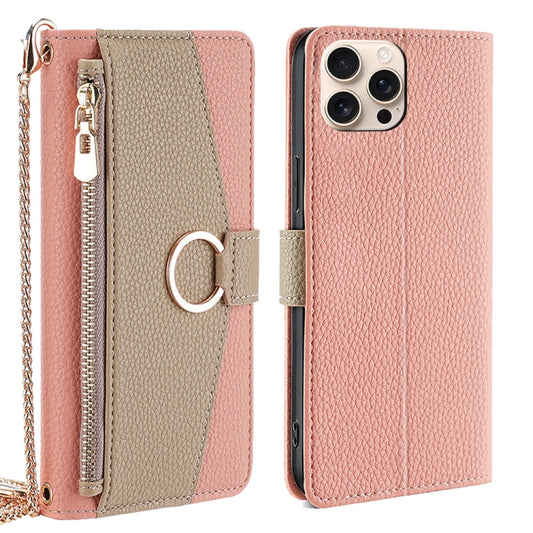 For iPhone 16 Pro Max Crossbody Litchi Texture Leather Phone Case(Pink) by buy2fix