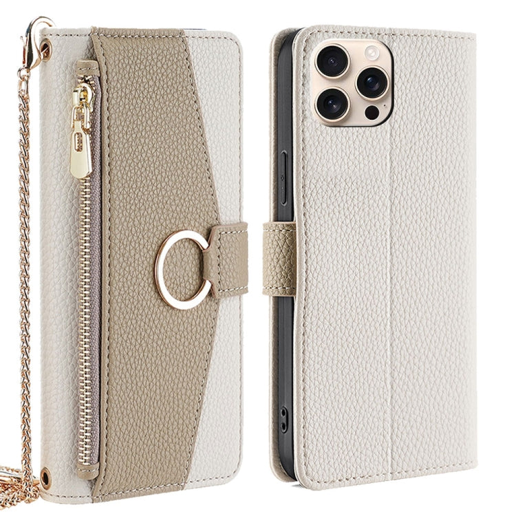 For iPhone 16 Pro Max Crossbody Litchi Texture Leather Phone Case(White) by buy2fix